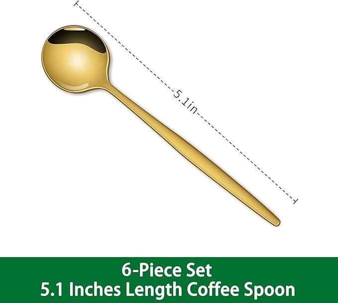5.1 Inch Coffee & Tea Spoon, 6 Pieces Gold Stainless Steel Teaspoon, Mini Spoons - Image 2