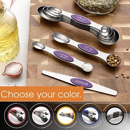 Spring Chef Stainless Steel Magnetic Measuring Spoons Set of 8, Purple