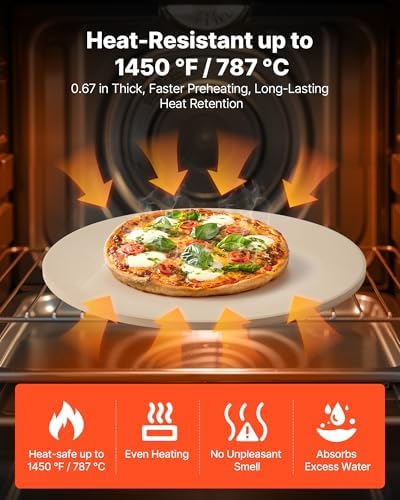 VEVOR Pizza Stone, 16 in Round Pizza Stone, 0.67" Thick Extra Large Baking-Stone with Rack Stand, 1450℉ Heat-Resistant Cooking Stones, for Kitchen Oven, Baking Pizzas, BBQ Grill