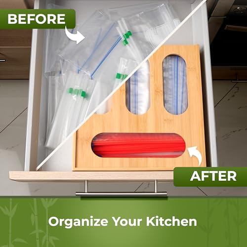 Bamboo Storage Bag Organizer for Drawer – Plastic Bag Organizer for Kitchen