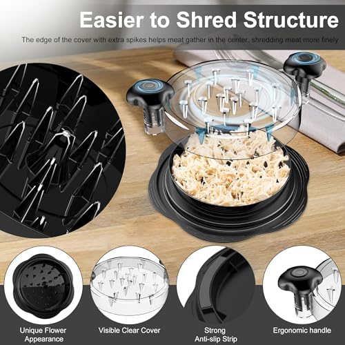 Chicken Shredder Tool Twist Large Meat Shredder with Brush&Fork, Black