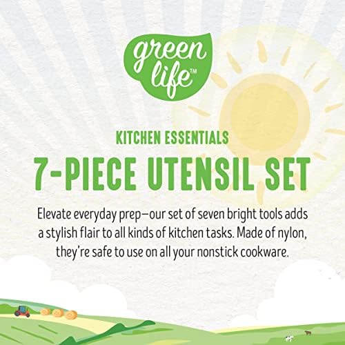 GreenLife Cooking Tools and Utensils, 7 Piece Nylon Set including Spatulas Turner Spoons and Tongs, Dishwasher Safe, Turquoise