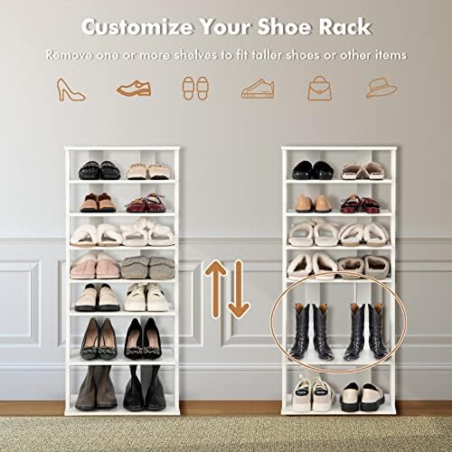 COSTWAY 7 Tiers Shoe Rack, Patented Shoe Organizer (White)