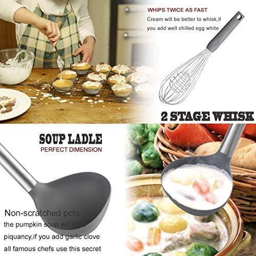Silicone Kitchen Cooking Utensils Set with Stainless Steel Handle, Spatula Set Utensil Set, Cooking Utensil Set,Kitchen Tools Gadgets for Nonstick Cookware (11, Gray)