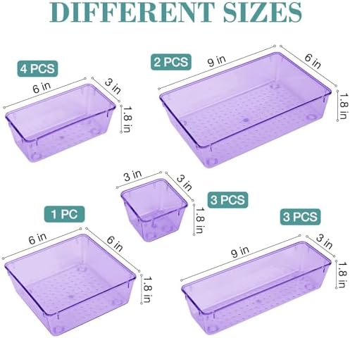 13 PCS Drawer Organizer Set, 5 Size Bathroom and kitchen organizer Trays