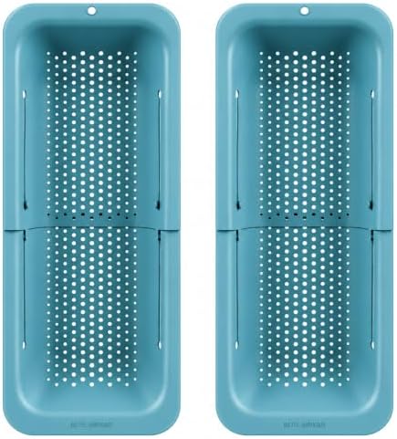 Blue Ginkgo Over Sink Colander, Extendable Kitchen Strainer, 2-Pack, Teal