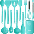 Silicone Cooking Utensils Set - 600°F Heat Resistant, Nonstick Kitchen Utensil Set with Spatulas, Spoons, Whisk, Tongs, BPA Free, Dishwasher Safe (Teal)