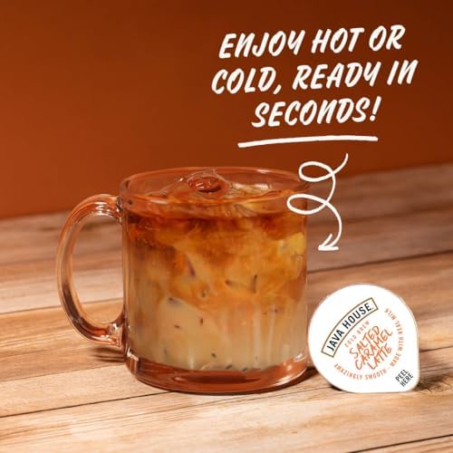 JAVA HOUSE Salted Caramel Latte Cold Brew Coffee Capsules, 1.35 Fluid Ounces (12 Count) Peel and Pour, TSA Approved, Travel Friendly Cold Brew, Hot or Iced