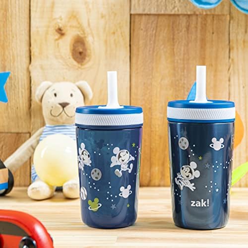 Zak Designs Disney Mickey Mouse Kelso Tumbler Set, Leak-Proof Screw-On Lid with Straw, Bundle for Kids Includes Plastic and Stainless Steel Cups with Bonus Sipper (3pc Set, Non-BPA) (Pack of 12)