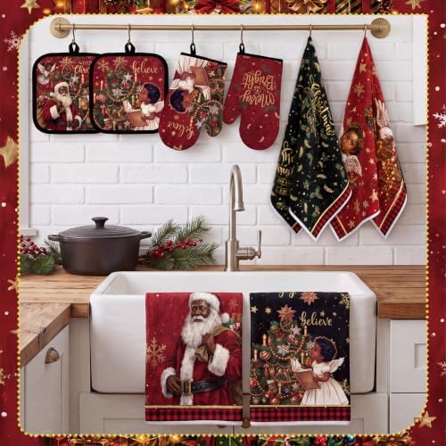 SiliFine 12 Pcs Black Santa Christmas Kitchen Accessories Set