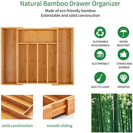 Utoplike Bamboo Cutlery Silverware Tray, Small Utensils Drawer Organizer