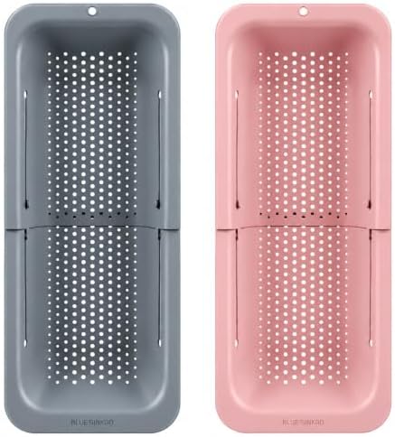Blue Ginkgo Over Sink Colander, Extendable Kitchen Strainer, 2-Pack, Mix