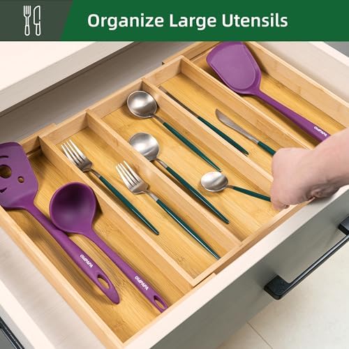Utoplike Drawer Organizer Kitchen Utensils, Expandable Bamboo Cutlery Tray