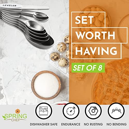Spring Chef Stainless Steel 8 Magnetic Measuring Spoons for Kitchen, White