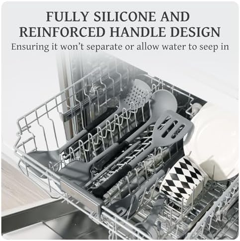 Kikcoin 43 PCS Silicone Kitchen Utensils Set, Dishwasher Safe Kitchen Cooking Utensils Set, 446°F Spatulas Silicone Heat Resistant, Non Toxic Silicone Utensils Set With Two-Tone Grip Handles, Gray