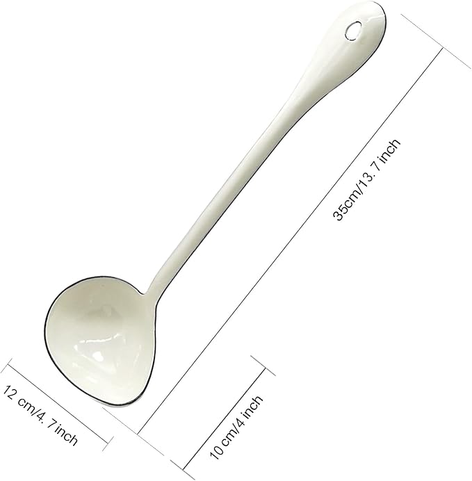 White Soup Ladle Spoons 13.7 Inch Big Serving Cooking Spoons Enamel Steel Stew - Image 2