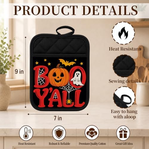 Boo Y'all Halloween Pot Holders for Kitchen 2 Pack Set