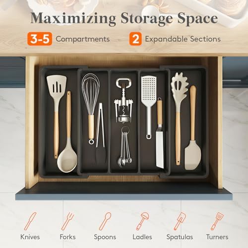 Lifewit Utensil Organizer for Kitchen Drawers, Expandable Utensil Tray