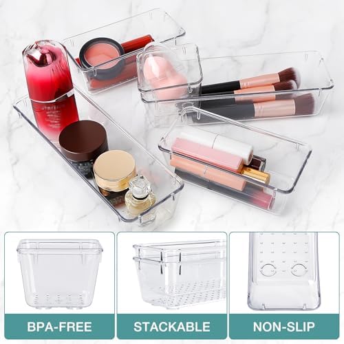 13 PCS Drawer Organizer Set, 5 Size Bathroom and kitchen organizer Trays
