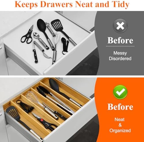 Expandable Bamboo Silverware Drawer Organizer Large Kitchen Utensils Tray