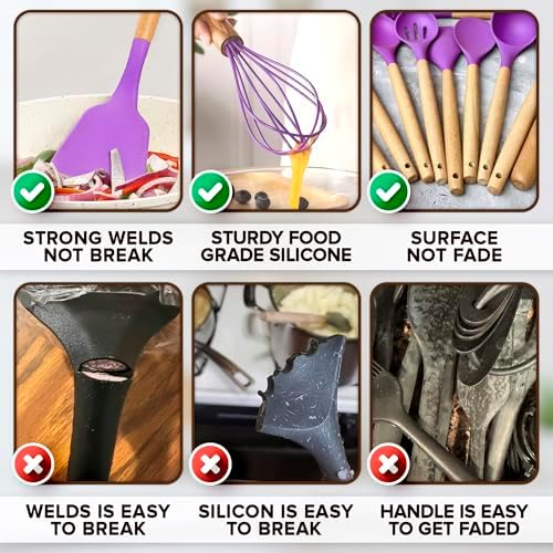 12 Pcs Purple Kitchen Accessories with Holder for Nonstick Cookware
