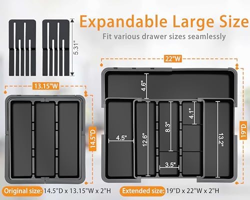 Large Utensil Drawer Organizer for Kitchen, Expandable Silverware Organizer