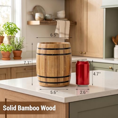 MyGift Wine Barrel Design Kitchen Utensil Crock, Light Brown Solid Bamboo Wood Cooking Tool Holder