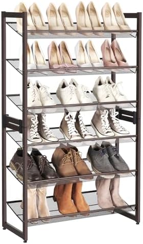 SONGMICS Metal Shoe Rack, 6-Tier Shoe Orgainzer, Holds 18-24 Pairs