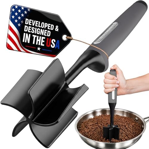 Zulay Kitchen Ground Beef Chopper Tool – 5-Blade Nylon Meat Chopper for Ground Beef, Non-Toxic Food Safe Meat Masher & Breaker, Heat Resistant to 180°C, Dishwasher Safe – Gray