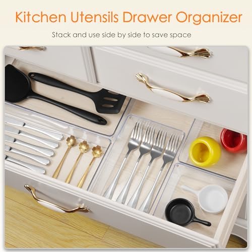 Criusia Drawer Organizer, 26 Pack Clear Plastic Drawer Organizer Bins, Versatile Organization and Storage Trays for Kitchen, Bathroom, Vanity Makeup and Office