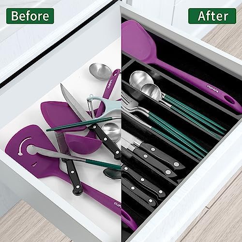 Utoplike Bamboo Silverware Drawer Organizer, Black Kitchen Utensils Tray
