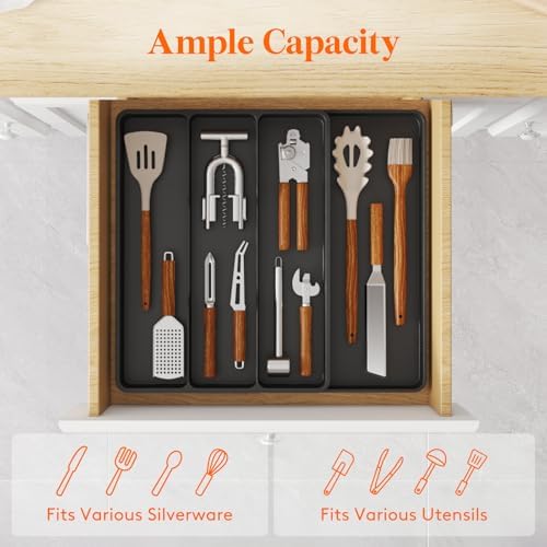 Lifewit Utensil Organizer for Kitchen Drawer, Expandable Cooking Tray