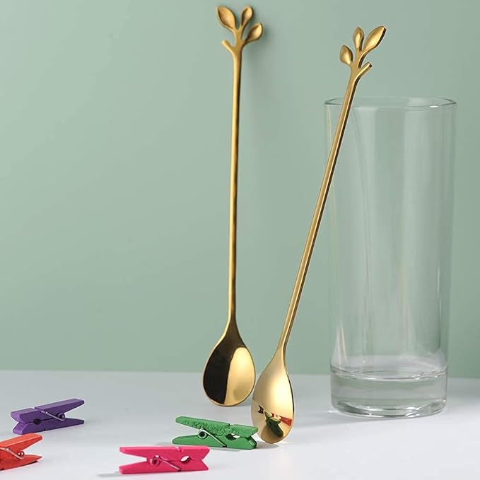 AnSaw 6-Piece Elegant Gold Leaf Long Handle Teaspoons - Image 6