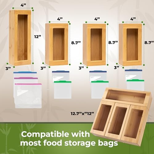 Bamboo Storage Bag Organizer for Kitchen Drawer, Plastic Baggie Organizer