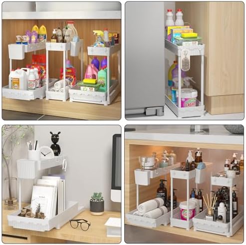 Sevenblue 3-Pack 2-Tier L-Shaped Under Sink Organizers with Sliding Drawers