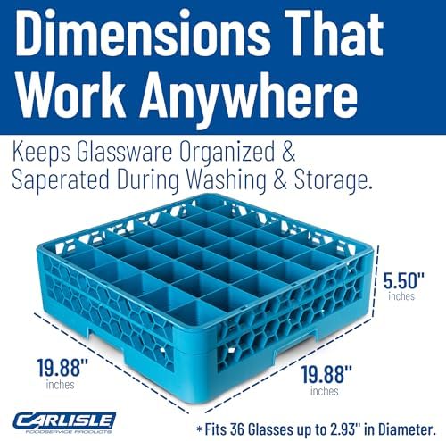 Carlisle FoodService Products 36 Compartment Glass Racks with 1 Extender - Fits 2.69" Diameter White Wine Glasses, Tumblers, Narrow Bowl Stems, 2.94" Compartments, Tamper Proof, Blue