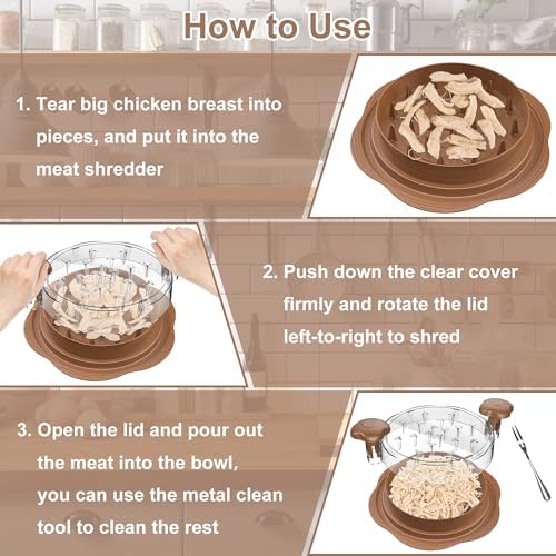 Chicken Shredder Tool Twist Large Meat Shredder with Brush&Fork, Brown