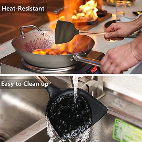 MIBOTE Silicone Cooking Kitchen Utensils Set, Wooden Handle, Coffee