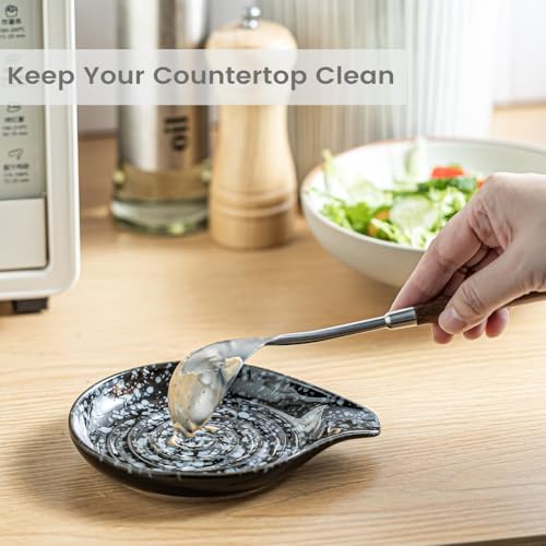 LAUCHUH Spoon Rest for Stove Top, Ceramic Spoon Holder Kitchen Ladle Holder