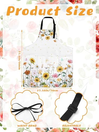 Bencailor 6 Pcs Wildflower Aprons for Women with Pockets, Waterproof