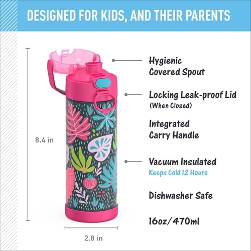 THERMOS FUNTAINER Water Bottle with Spout, 16oz, Tropical Foliage
