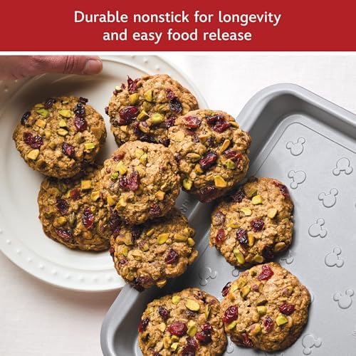 Farberware Disney Bake with Mickey Mouse Nonstick Bakeware Set/Baking Pans with Disney Home Oven Mitts, Cookie Pans, Muffin/Cupcake and Loaf Pan, 6 Piece Non Stick Bakeware Set - Red