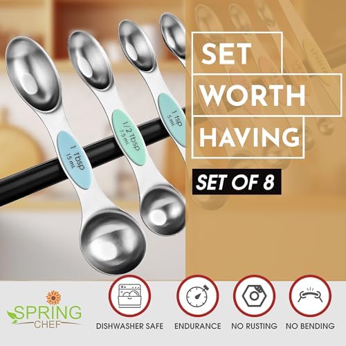 Spring Chef Stainless Steel Magnetic Measuring Spoons Set of 8, Pastel