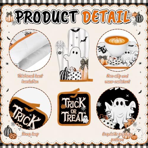 Fanfanwin 10 Pcs Halloween Ghost Kitchen Decor Accessories Set with Rugs