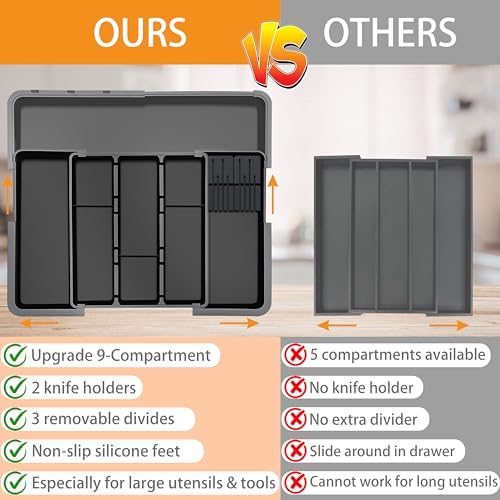 Large Utensil Drawer Organizer for Kitchen, Expandable Silverware Organizer