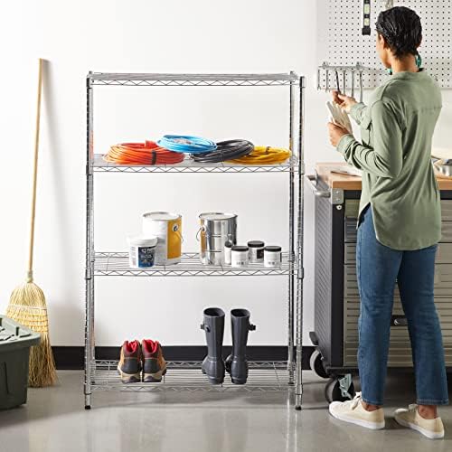 Amazon Basics 4-Shelf Adjustable Heavy Duty Steel Wire Rack Storage Shelving Unit for Kitchen, Garage, Easy Assembly, 350 lbs Per Shelf, 36" x 14" x 54", Chrome Silver