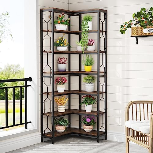 Tribesigns Corner Shelf, 7-Tier Industrial Corner Bookshelf and Bookcase