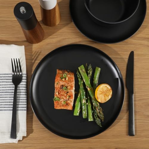 Gibson Home Fairhope 12-Piece Matte Black Melamine Dinnerware Set – Durable Lightweight Plates and Bowls, Kitchen Dining Set
