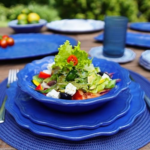Isabella Blue Melamine Dinner Plates Set of 4 – Lightweight Unbreakable Plates for Indoor Outdoor Dining, Dishwasher Safe, BPA-Free, Great for BBQ, Poolside, Patio, or RV Use