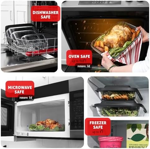 Nestl 16 pc Glass Baking Dishes for Oven, Glass Food Storage Containers with Lids, Leakproof Casserole Dishes for Oven with Lid, Cooking, Microwave Oven Freezer Safe Bakeware, 9x13 Lasagna Pan Black